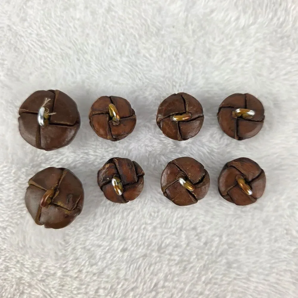 Vintage Brown Genuine Leather Shank Buttons Lot 8 Blazer Coat Jacket Mixed Size